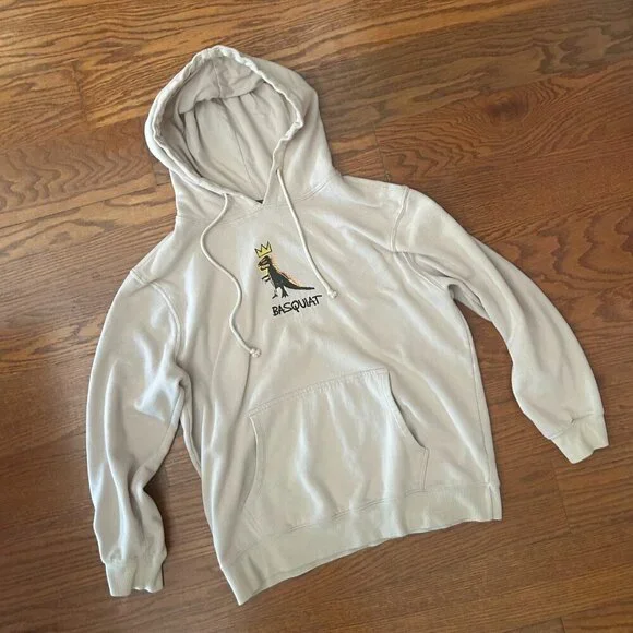 Jean Michel Basquiat Mens XL Sweatshirt Dinosaur Hoodie Streetwear Embroidered - Picture 5 of 11